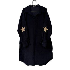 Caryn Lawn Black Corduroy Preppy Star Elbow Patch Shirt Dress Womens One Size